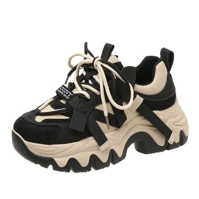 Women's Wave Platform Sneakers with Multi-Layer Upper Material and Decorative Straps Mune Fashion