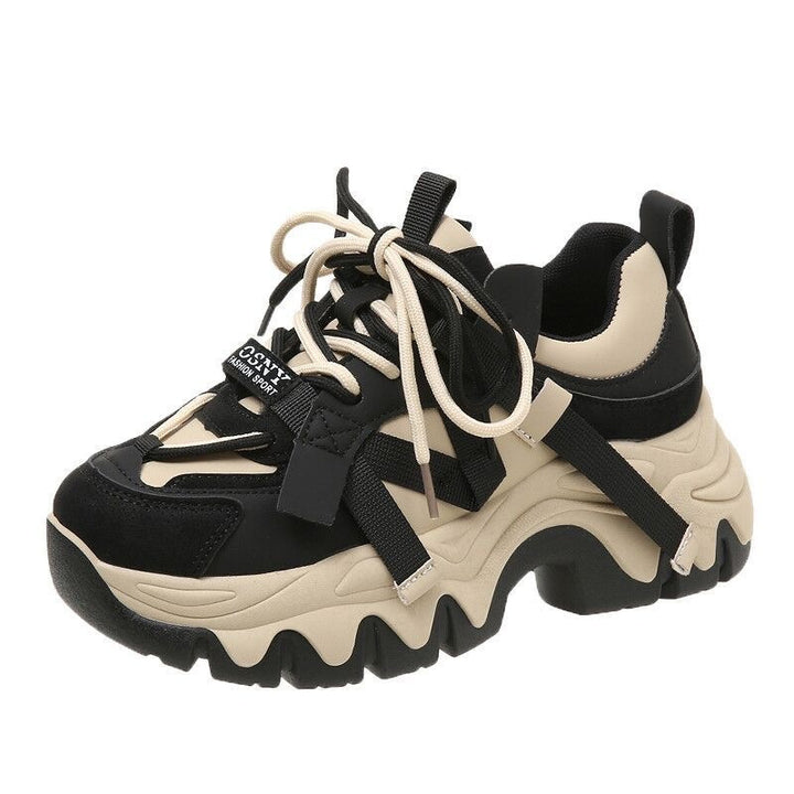 Women's Wave Platform Sneakers with Multi-Layer Upper Material and Decorative Straps Mune Fashion
