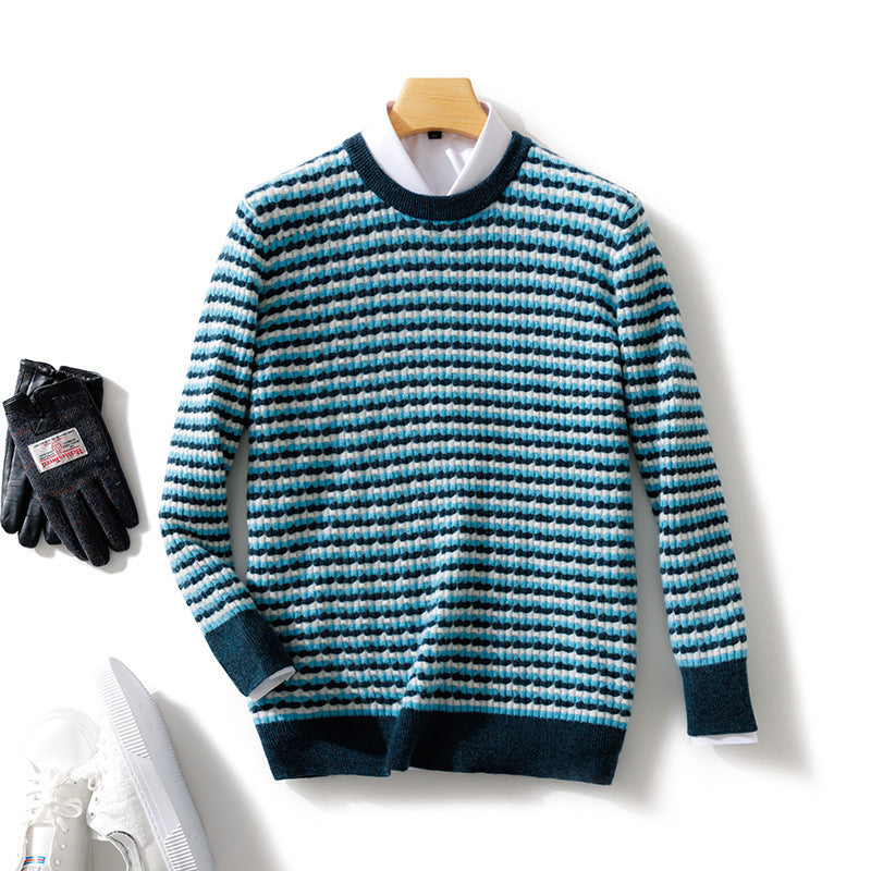 Men's fine-structured striped round neck pullover made of wool blend with ribbed cuffs Mune Fashion