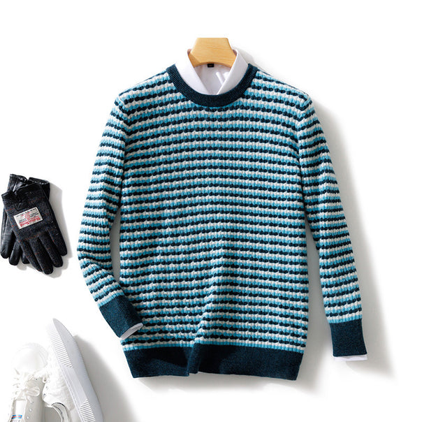 Men's fine-structured striped round neck pullover made of wool blend with ribbed cuffs Mune Fashion