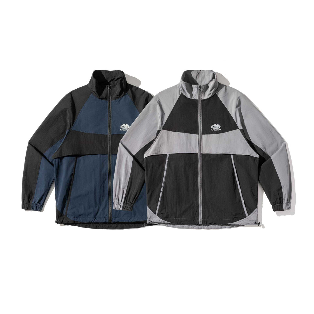 Unisex Lightweight Colorblock Windbreaker in Boxy Cut with High Stand-Up Collar and Drawstring Hem Mune Fashion