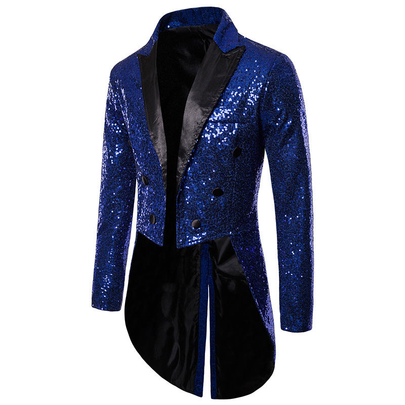 Men's glittered tailcoat with pointed satin lapels, double-breasted and extended swallowtail Mune Fashion