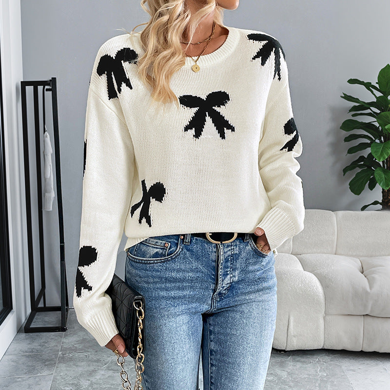Ladies Stylish Sweater with Bow Pattern Mune Fashion