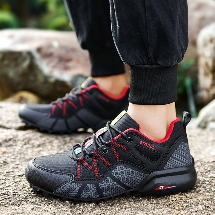 Men's robust trail running and outdoor sneaker with grippy multi-terrain profile sole, reinforced toe cap, and bungee lacing Mune Fashion
