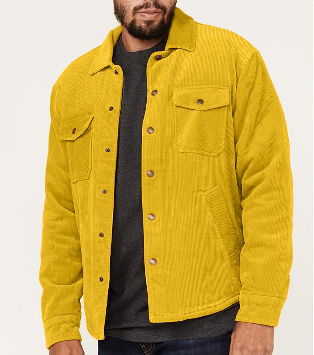Men's Cord Worker Overshirt with Snap Button Placket, Flap Pockets and Applied Side Pockets Mune Fashion