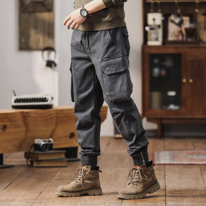 Men's Cargo Jogging Pants with Toggle Pockets, Drawstring Waistband and Gathered Cuffs Mune Fashion