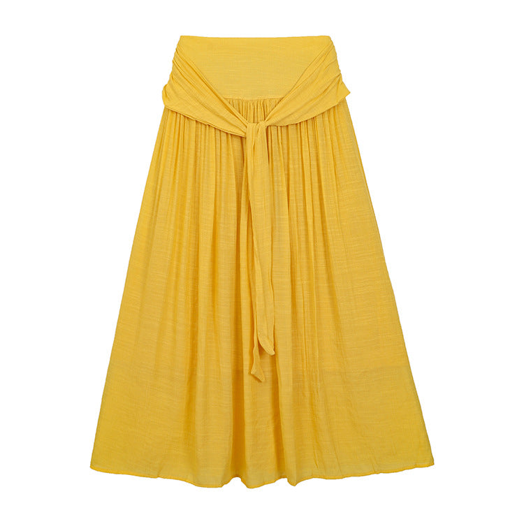 Women's flowing maxi skirt with wrap-around waistband and fitted tie belt Mune Fashion