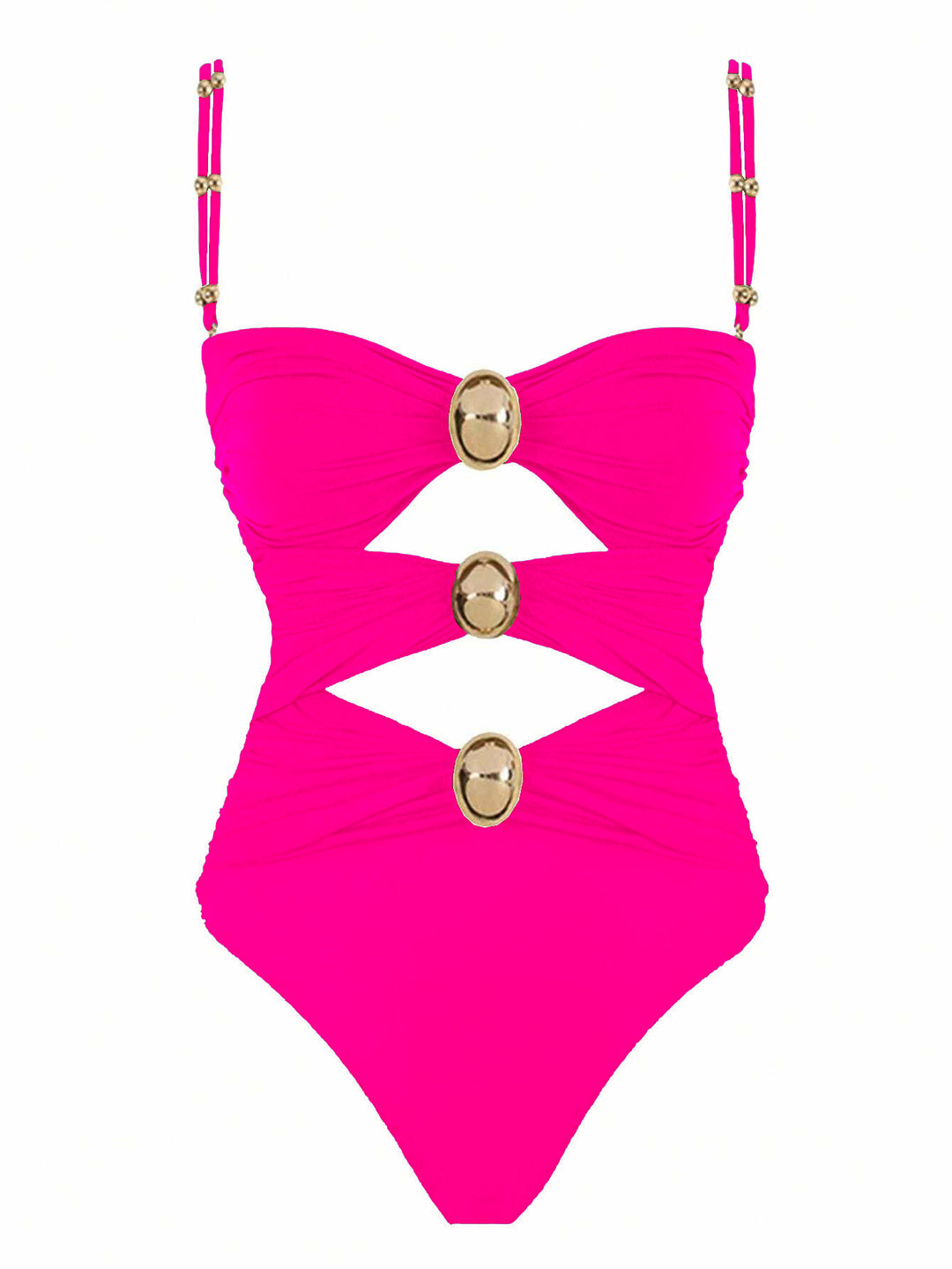Women's one-piece swimsuit with intricate cut-outs and decorative metal accents Mune Fashion