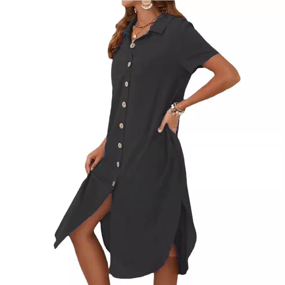 Women's shirt dress with button placket and side slits Drune