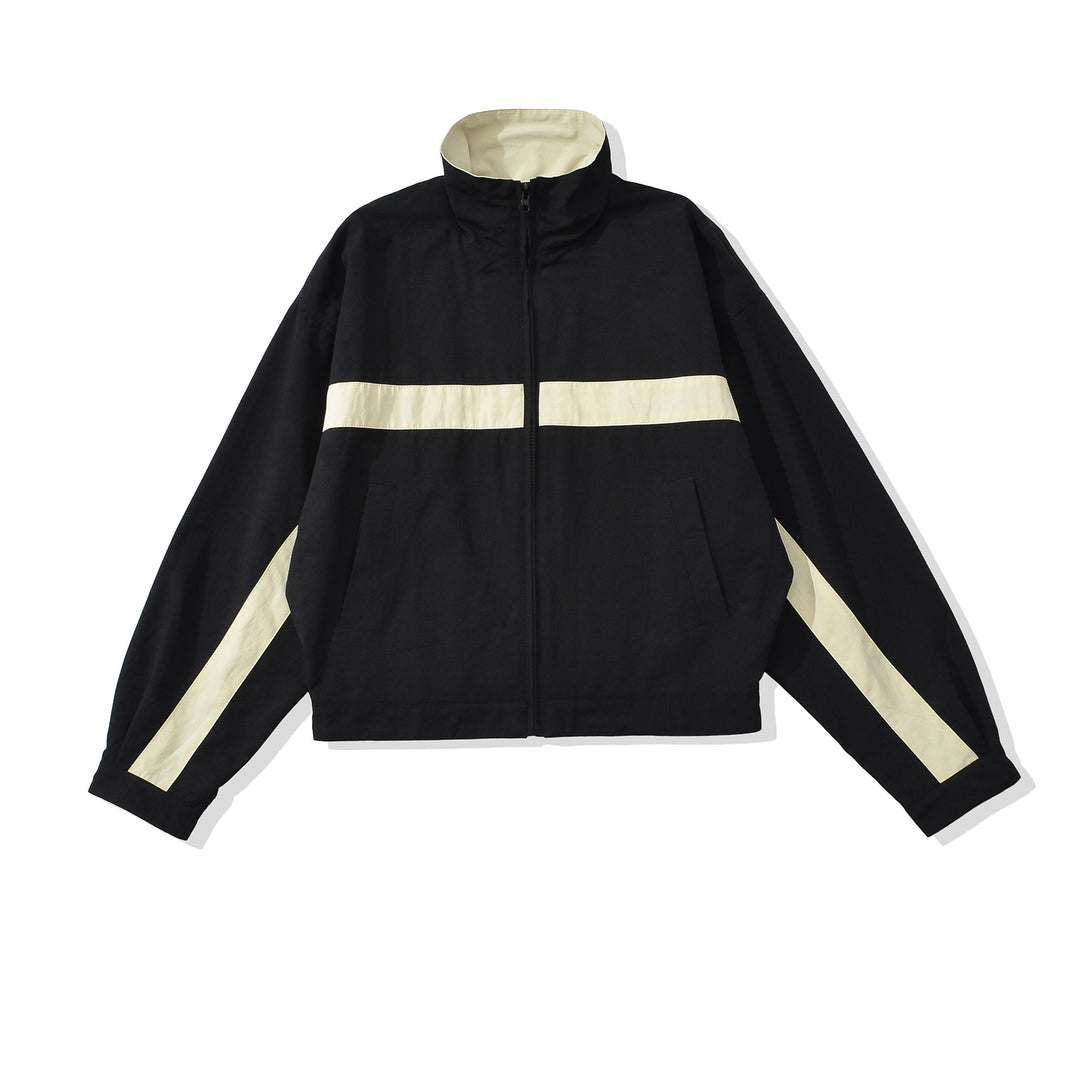 Women Cropped Oversize Training Jacket with Stand-up Collar and Contrast Stripes Mune Fashion