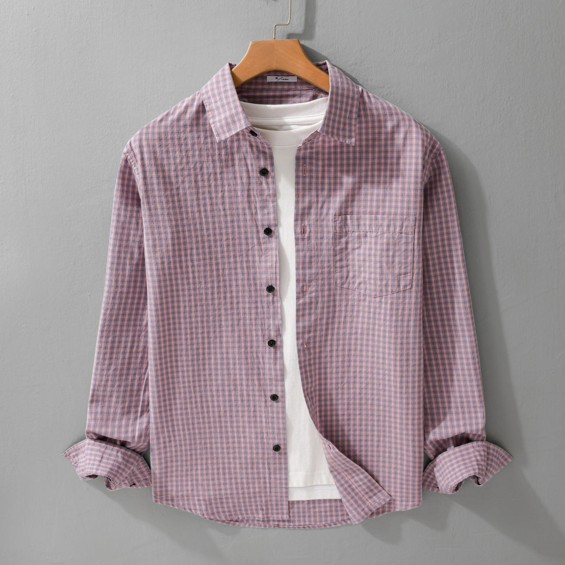 Men's Micro-Check Cotton Shirt in Casual Layering Style with Chest Pocket Mune Fashion