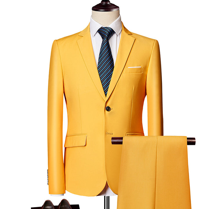 Men's Slim Fit Single-Breasted Suit Set with One-Button Blazer, Slim Suit Pants with Crease and Elastic Stretch Fabric Mune Fashion