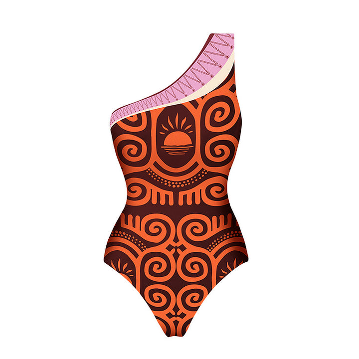 Women Elegant Asymmetric Swimsuit with Stylish Pattern Mune Fashion