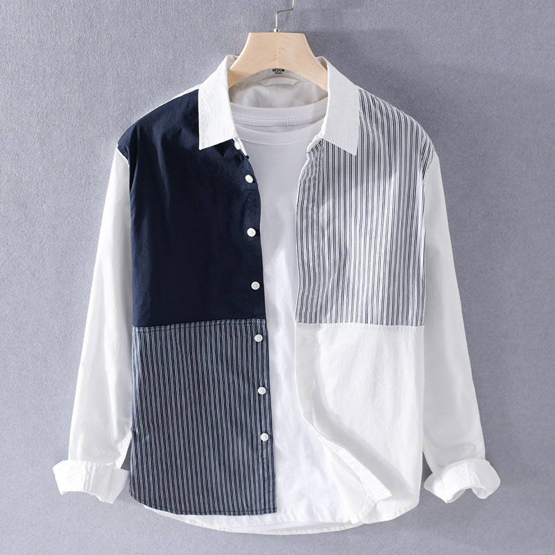 Men's Contrasted Patchwork Shirt with Block and Pinstripes Mune Fashion