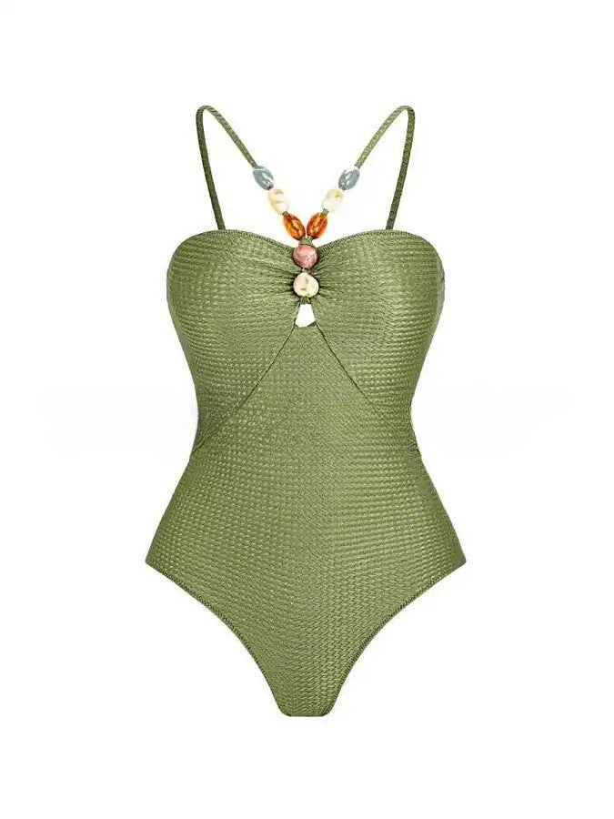 Women's One-Piece Swimsuit with Fashionable Jewelry Details Mune Fashion