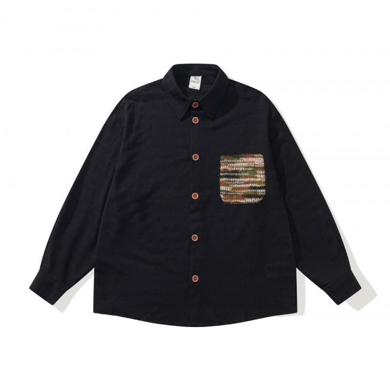 Unisex structured knit shirt jacket with boxy oversized cut and contrasting chest pocket Mune Fashion