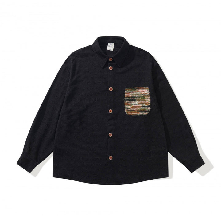 Unisex structured knit shirt jacket with boxy oversized cut and contrasting chest pocket Mune Fashion