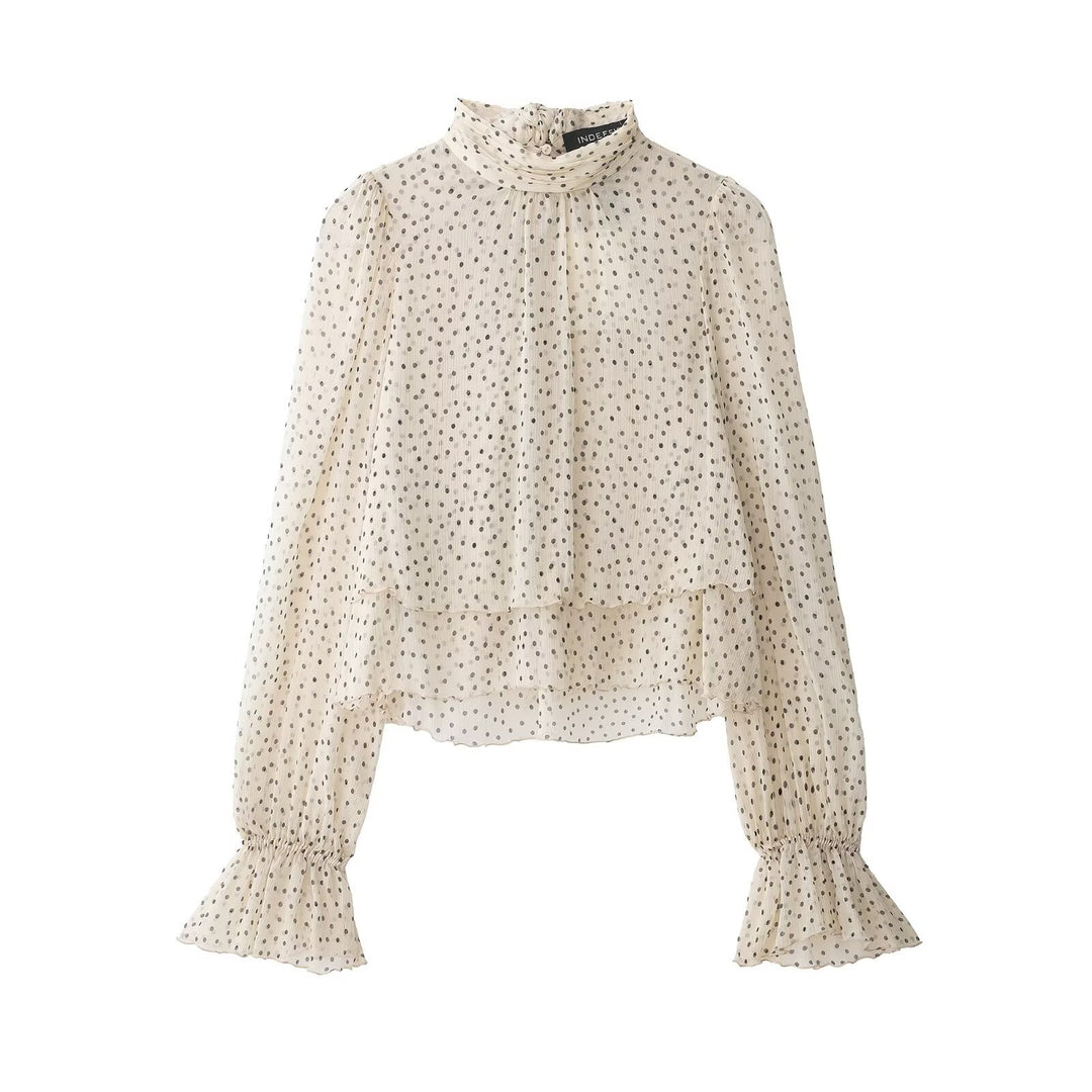 Women's Transparent Chiffon Blouse with Tie, Layered Look and Balloon Sleeves Mune Fashion