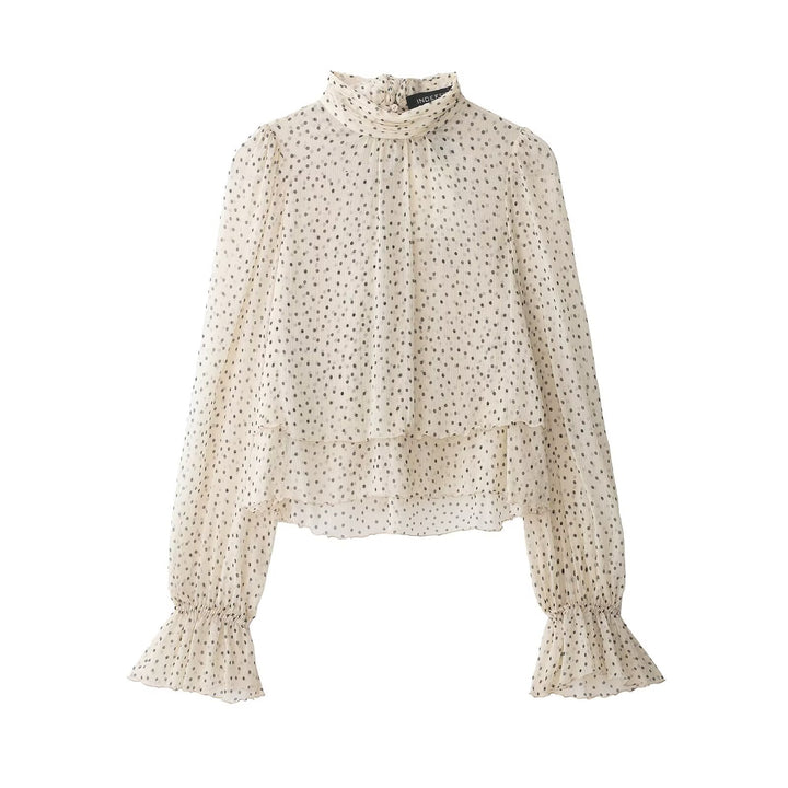 Women's Transparent Chiffon Blouse with Tie, Layered Look and Balloon Sleeves Mune Fashion