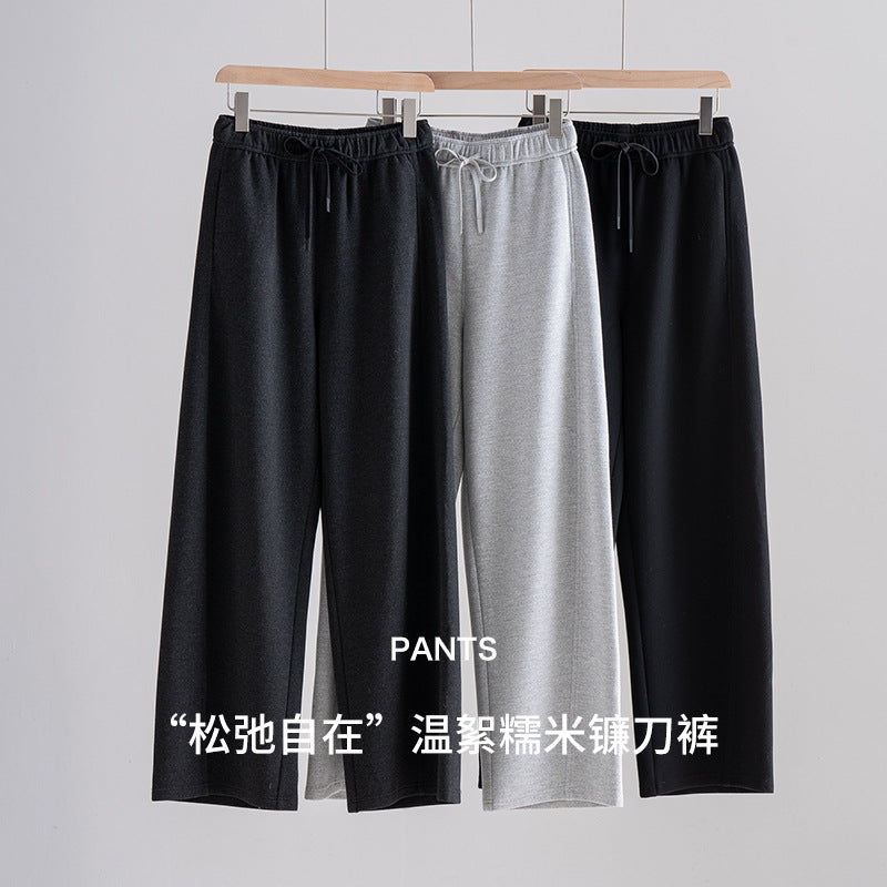 Women's Elastic Wide-Leg Casual Pants with Drawstring and Crease Detail