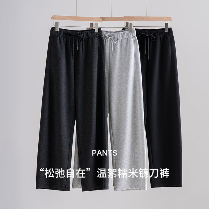 Women's Elastic Wide-Leg Casual Pants with Drawstring and Crease Detail