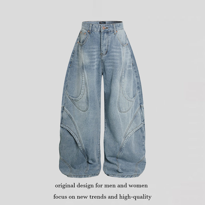 Women's Wide High-Waisted Balloon Jeans with Distinctive Panel Seams Mune Fashion