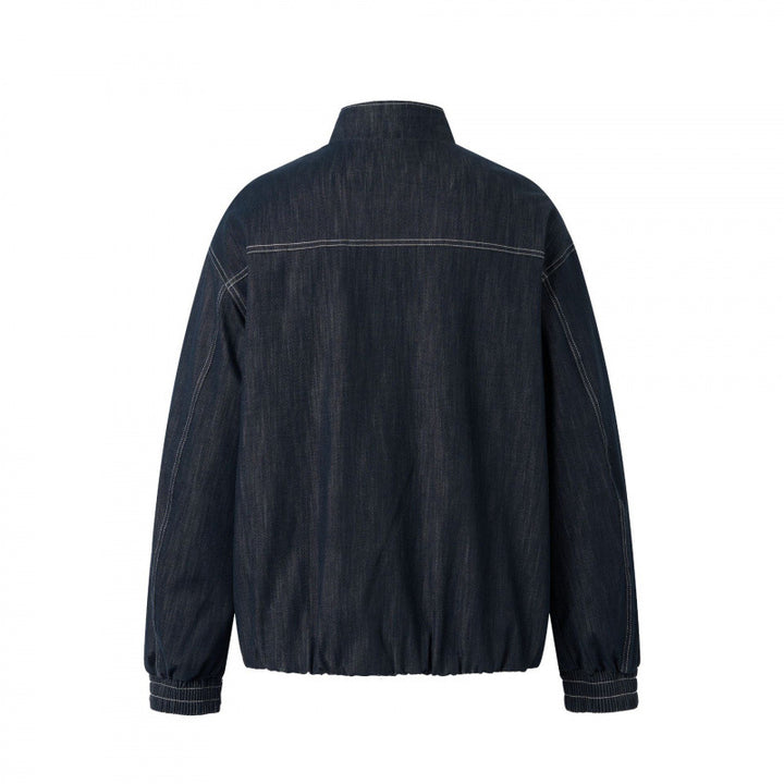 Unisex Boxy Jeans Bomber Jacket with Stand Collar, Zipper and Elastic Hem Mune Fashion