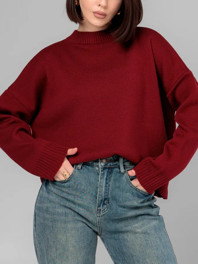 Women's Comfortable Knit Sweater with Round Neckline