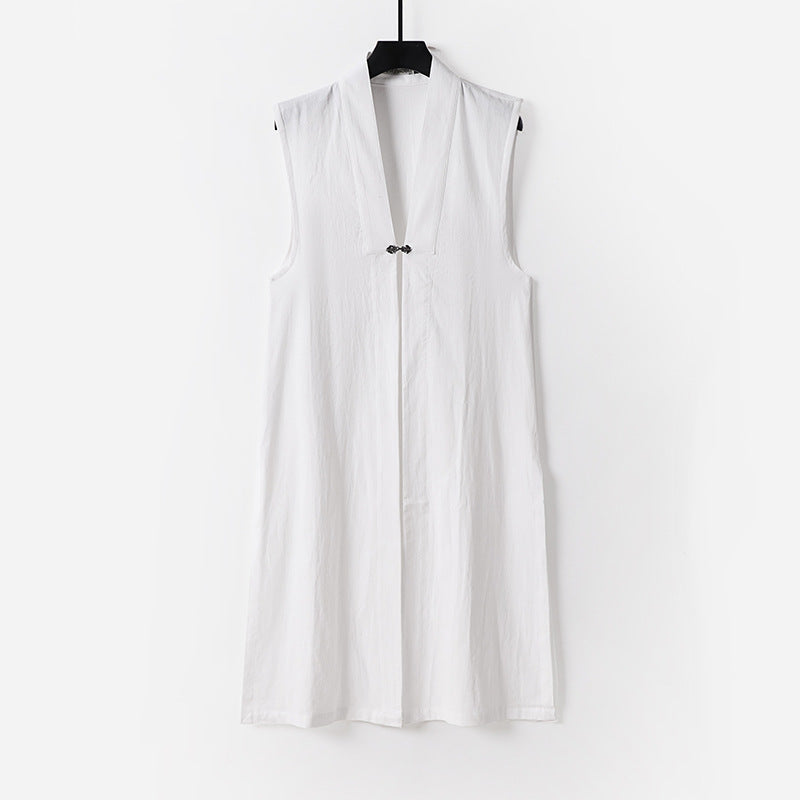 Women's sleeveless long vest with stand-up collar and decorative toggle closure Mune Fashion