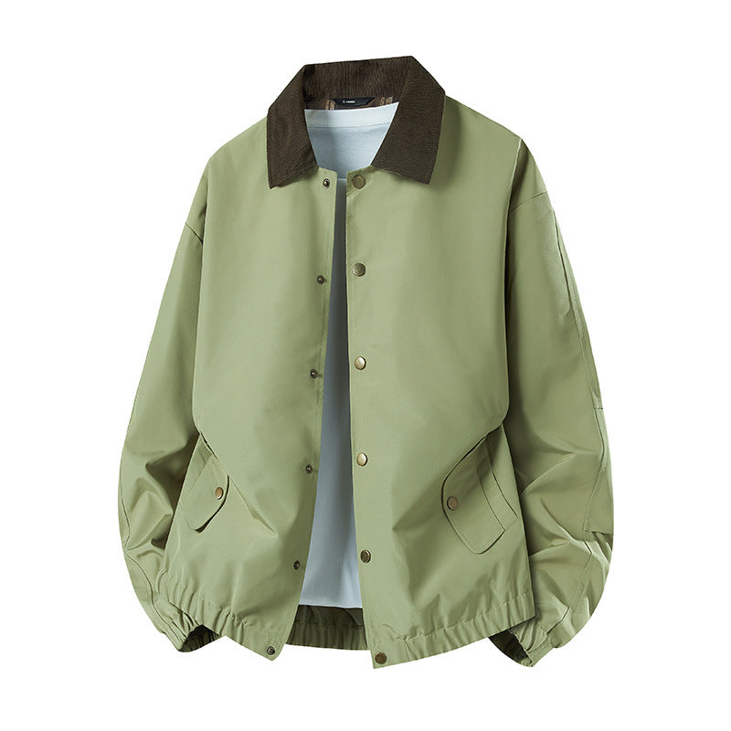 Men's Short Cut Coach Jacket with Cord Collar, Concealed Snap Placket & Elastic Hem Mune Fashion