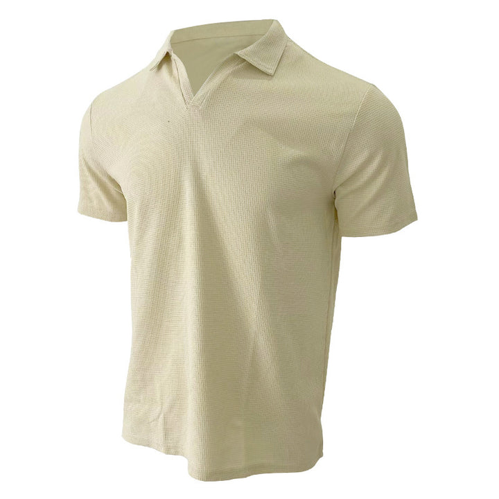 Men's lightweight short-sleeve polo made from waffle jersey with an open V-neck and shirt collar Mune Fashion