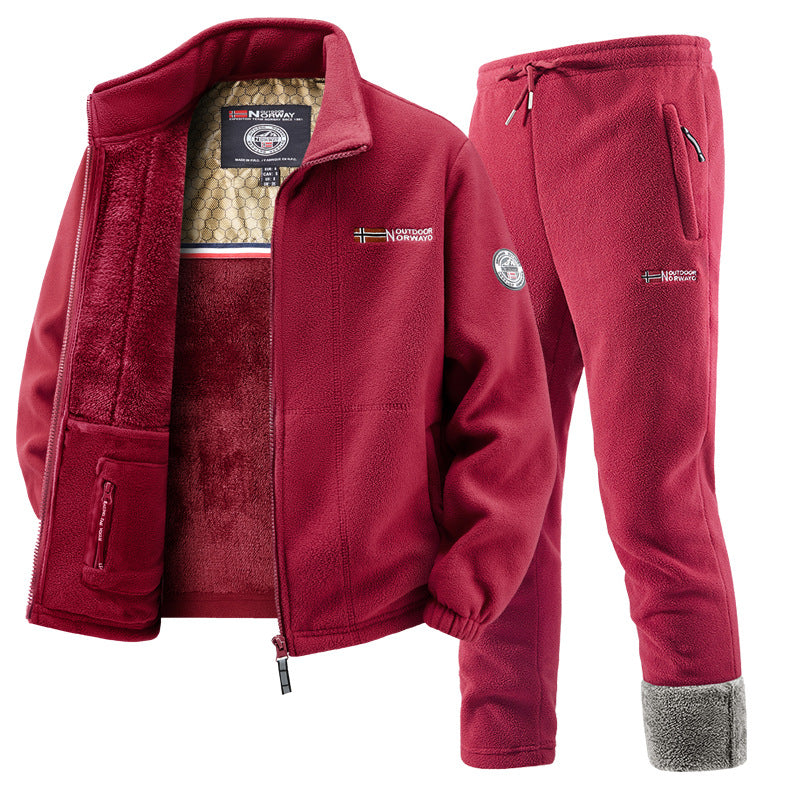 Men's Thermal Fleece Set with Hooded Jacket, Sherpa-lined and Elastic Jogging Pants Mune Fashion