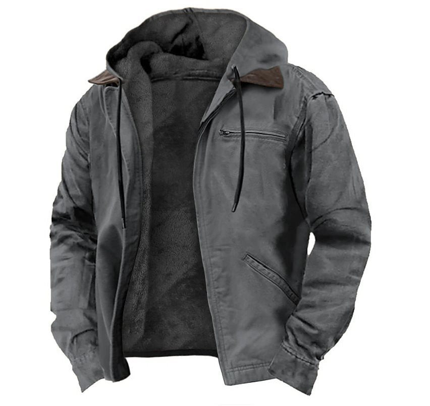 Men's Padded Hoodie Jacket with Teddy Lining, Windproof Canvas and Zipper Pockets Mune Fashion