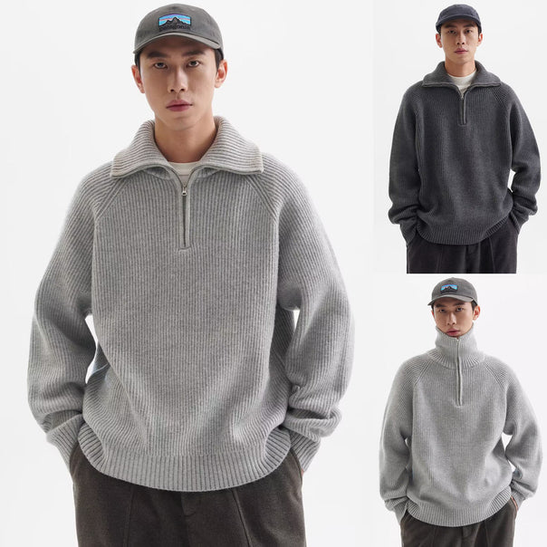 Men's high-quality pullover with stand-up collar and zipper Mune Fashion