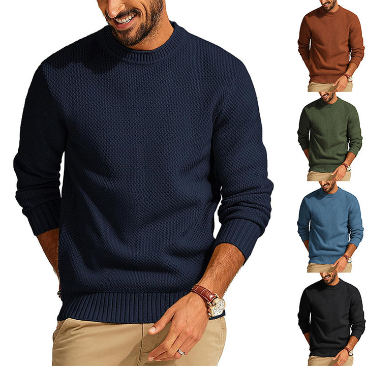 Men's Waffle Knit Sweater with Round Neck Mune Fashion