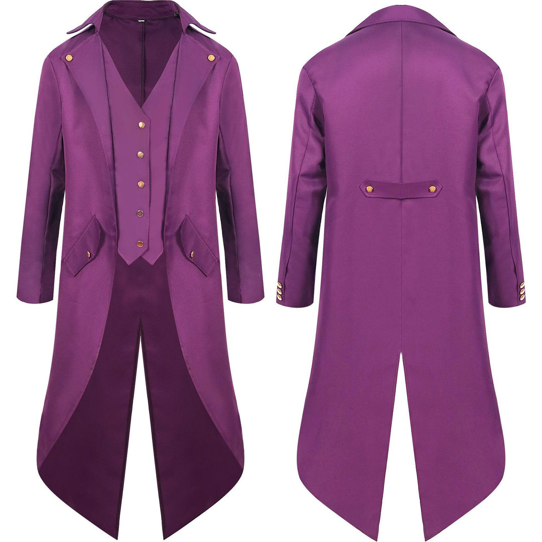 Men's elegant tailcoat with asymmetric swallowtail, integrated vest insert and decorative metal buttons Mune Fashion