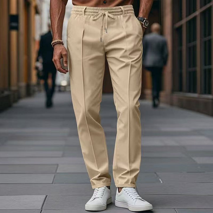 Men's elegant straight-cut chino jogging pants with crease, elastic waistband and drawstring Mune Fashion