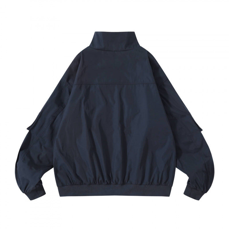 Unisex Kastige Utility Bomber Jacket with Stand Collar, Zipper and Sleeve Pockets Mune Fashion