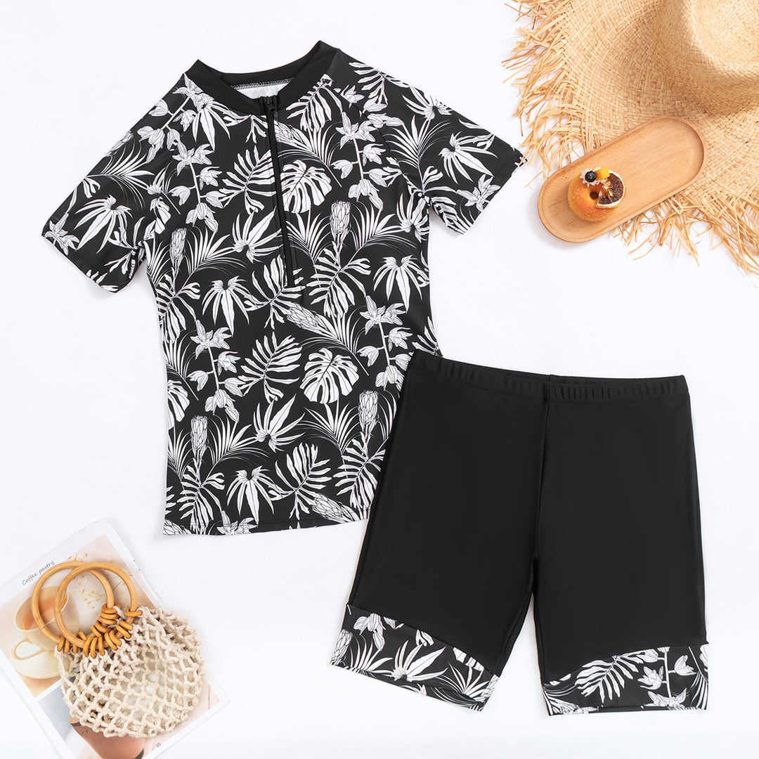 Ladies sporty two-piece swimsuit with modern floral design Mune Fashion
