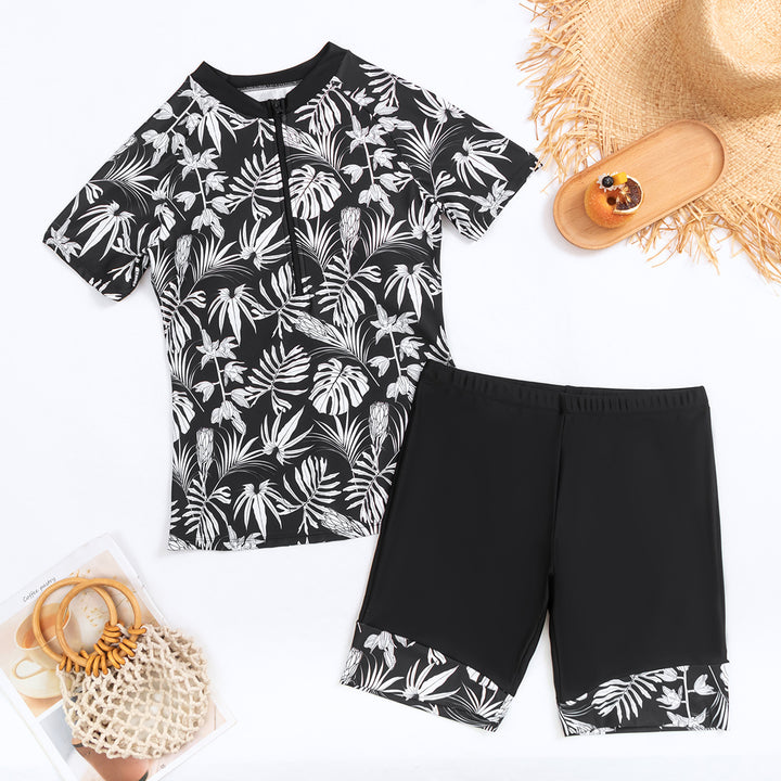 Ladies sporty two-piece swimsuit with modern floral design Mune Fashion