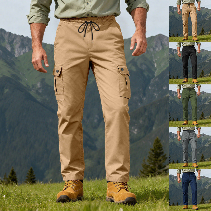 Men's Utility Cargo Pants with Elastic Waistband, Adjustable Drawstring and Multiple Pockets Mune Fashion