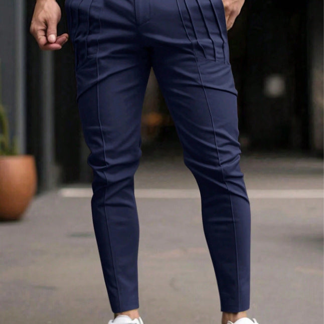 Men's slim pleat chinos with decorative longitudinal pleats and tapered leg Mune Fashion