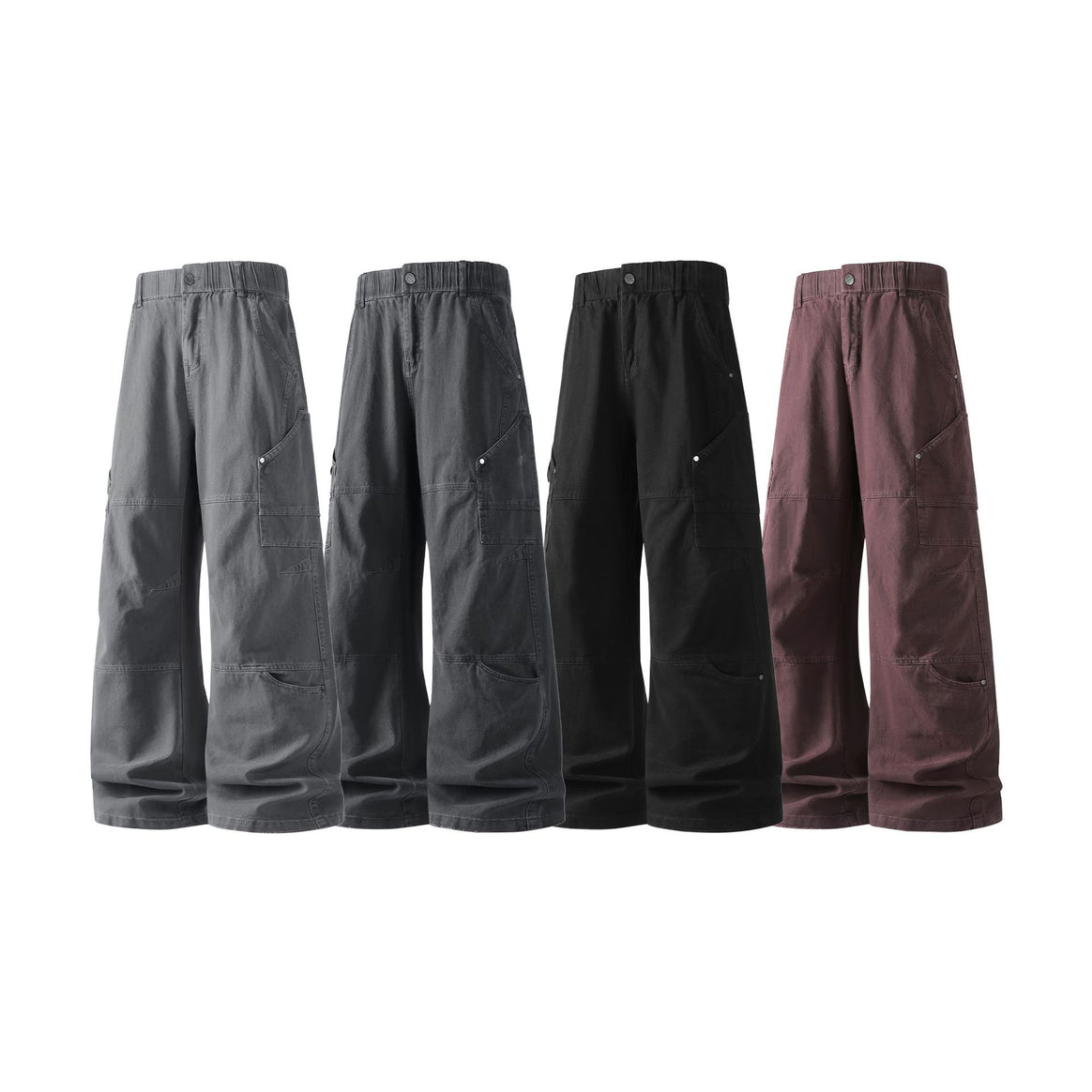 Damen Weite Utility-Cargo-Hose mit elastischem Bund, Multifunktionstaschen und Workwear-Details Mune Fashion