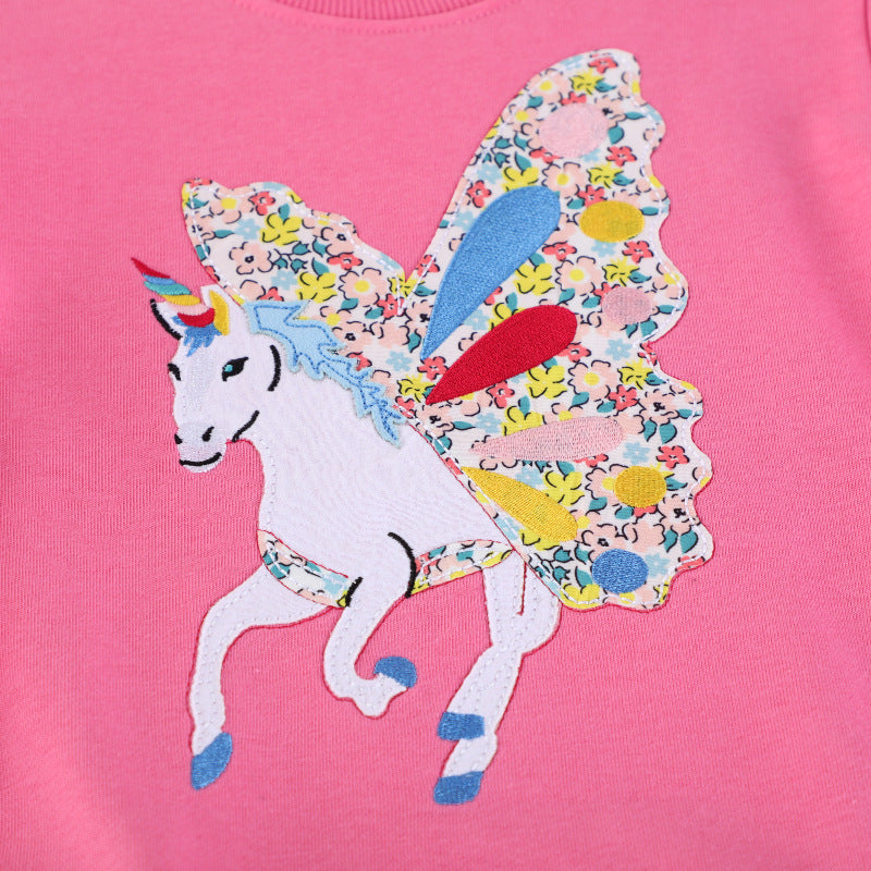 Girl's sweatshirt with enchanting unicorn design and colorful flower appliqués Mune Fashion