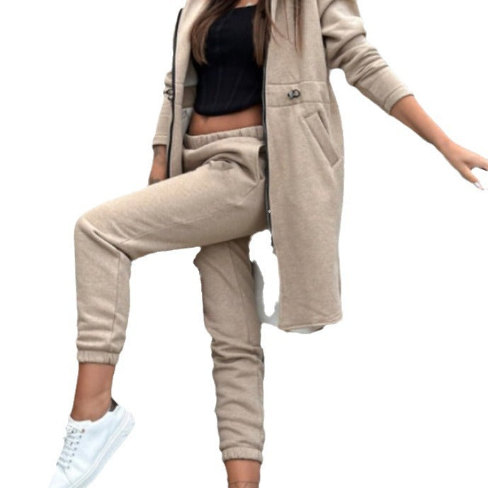 Women's Hooded Coat and High-Waist Jogging Pants Lounge Set Mune Fashion