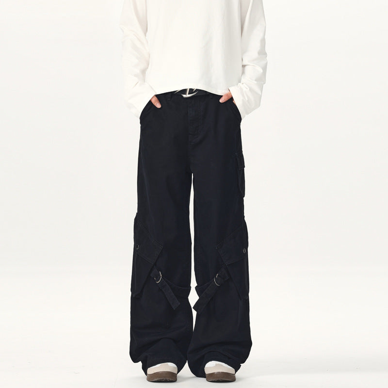 Men's Ultra Wide Canvas Cargo Pants with D-Ring Belt System and Multiple Flap Pockets Mune Fashion