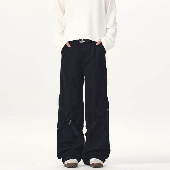 Men's Ultra Wide Canvas Cargo Pants with D-Ring Belt System and Multiple Flap Pockets Mune Fashion