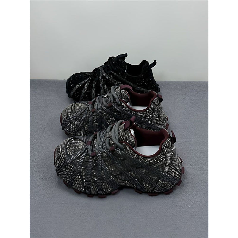 Women's Glittering Outdoor Sneakers with Sculpted Outsole and Elastic Strap Design Mune Fashion