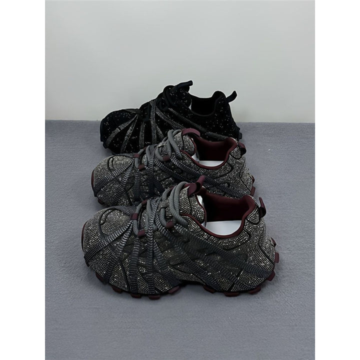 Women's Glittering Outdoor Sneakers with Sculpted Outsole and Elastic Strap Design Mune Fashion