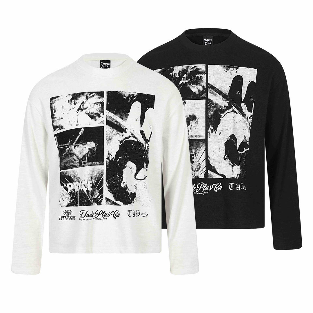 Unisex Long Sleeve Oversized Sweatshirt with Collage Photo Print and Soft Round Neck Mune Fashion